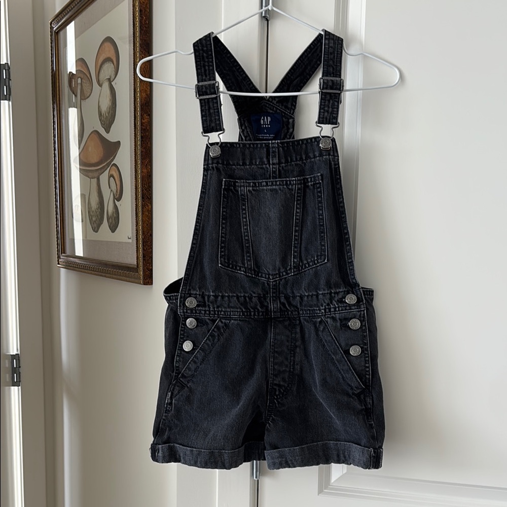 Gap teen Black Denim Overalls shorts cuffed